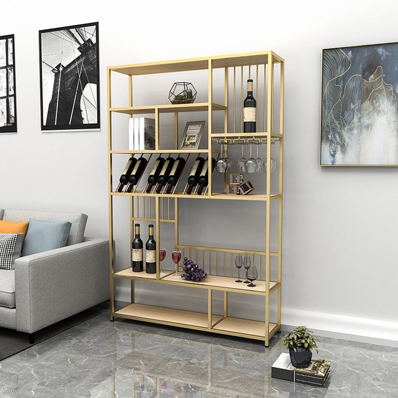 Metal Wine Bottle & Glass Rack Modern Floor Wine Holder with Shelf