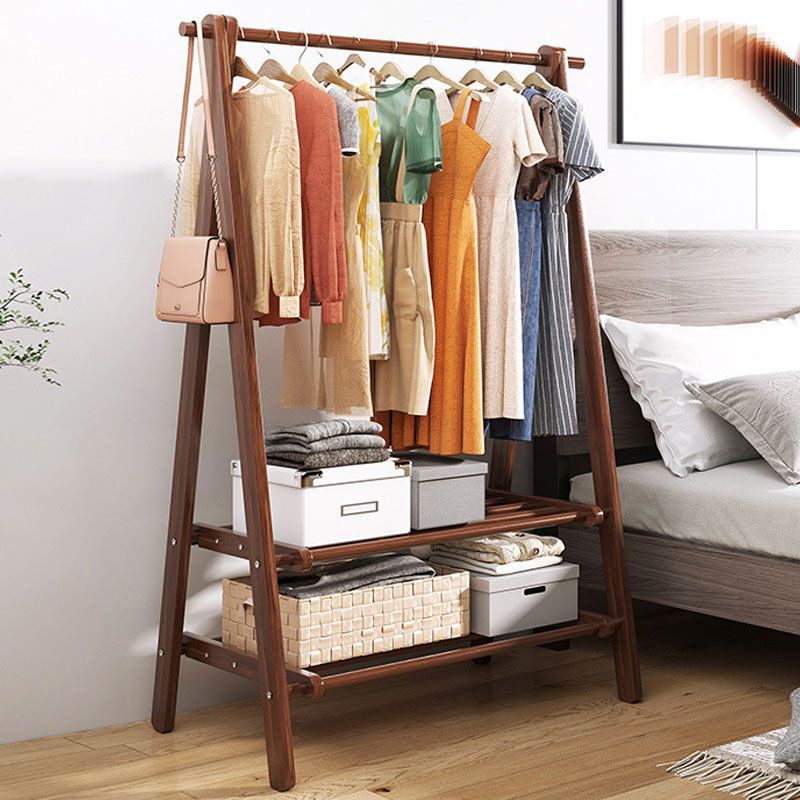 Wood Entryway Hall Tree Storage Shelves Hall Stand with Hanging Rail Coat Rack