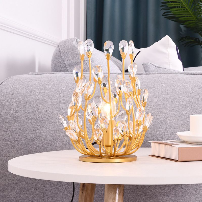 1-Light Table Lighting Classic Branch Crystal Drop Nightstand Light in Silver/Gold for Living Room