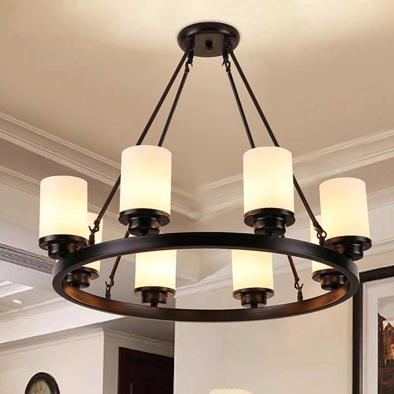 Glass Black Chandelier Light Fixture Cylindrical Industrial Ceiling Chandelier Pendant