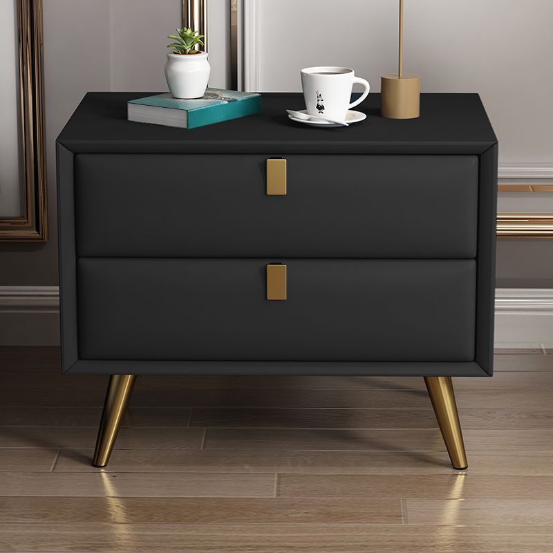 Contemporary Bed Nightstand Leather Bedside Cabinet with 2 Drawers