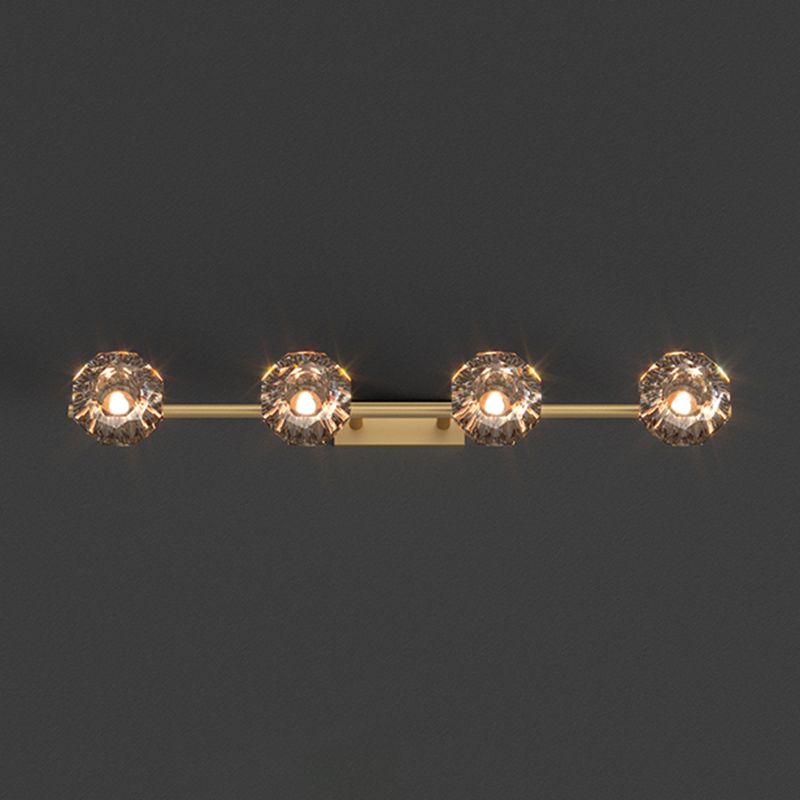 Crystal Geometric Wall Sconce Modern Multi Lights Mirror Wall Mount Light Fixture in Gold