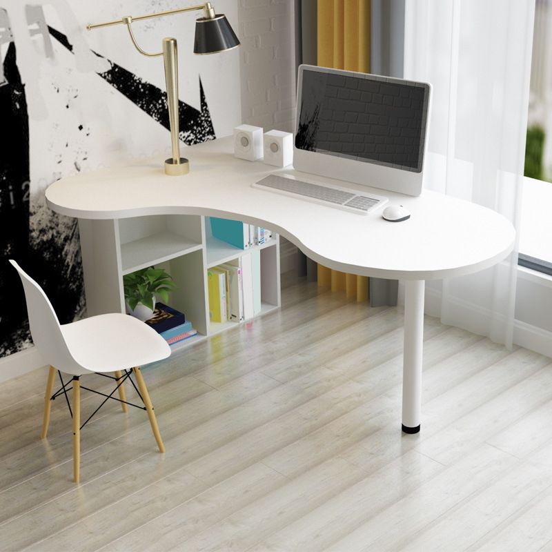 Modern Wooden Office Desk Free Form Task Desk with Shelves for Home