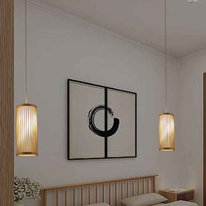 Luce cilindrico Luce giapponese Bamboo 1 Apparecchio di illuminazione a sospensione in legno a testa