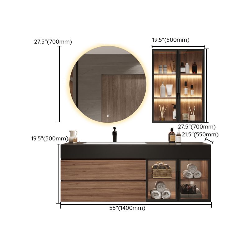 Waterproof Vanity Single Sink Drawers Wood Frame Wall-Mounted Vanity with Mirror