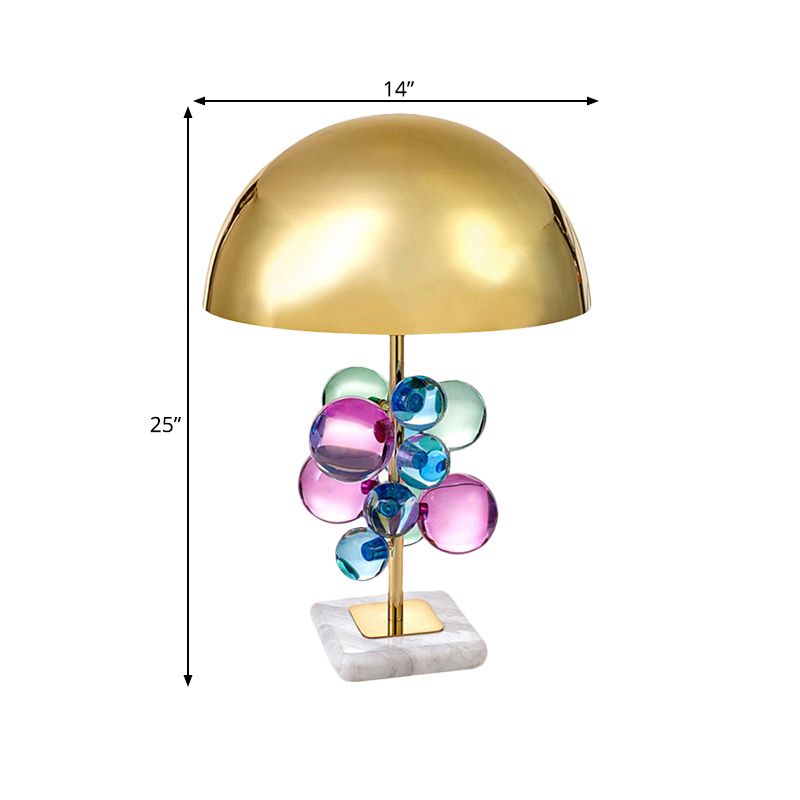 Colored Crystal Bubble Table Lamp Mid Century Creative 1-Light Nightstand Light with Gold Dome Lampshade