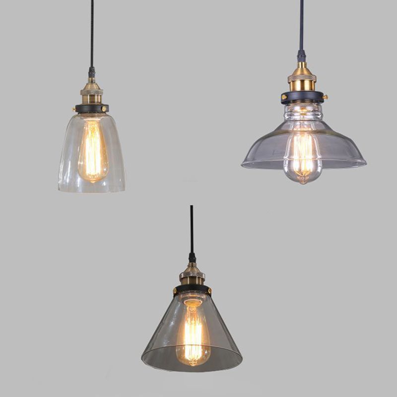 Retro Industrial Brass Pendant Ceiling Lamp 1 Light Clear Glass Pendant Light for Living Room