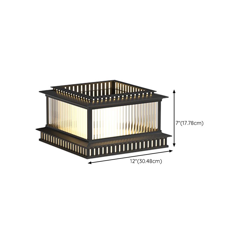 Metal Rectangular Shape Outdoor Lights Modern 1-Light Solar Pillar Lamp in Black