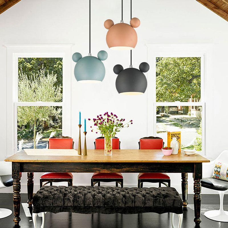 Metal Mickey Shade Hanging Lights Modern Macaron Style 1 Light Hanging Mount Fixture for Bedroom