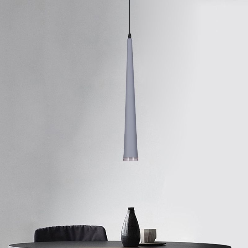 Taps toelopende mini -hangende hanger macaron metaal 1 lamp grijs/wit/rood gesuspendeerde verlichtingsarmatuur over tafel