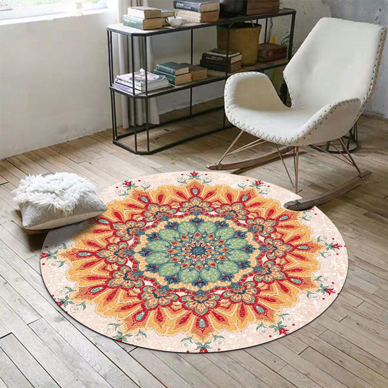 Vintage Jacquard Print Rug Multi-Color Moroccan Rug Polyester Pet Friendly Machine Washable Non-Slip Backing Rug for Hall