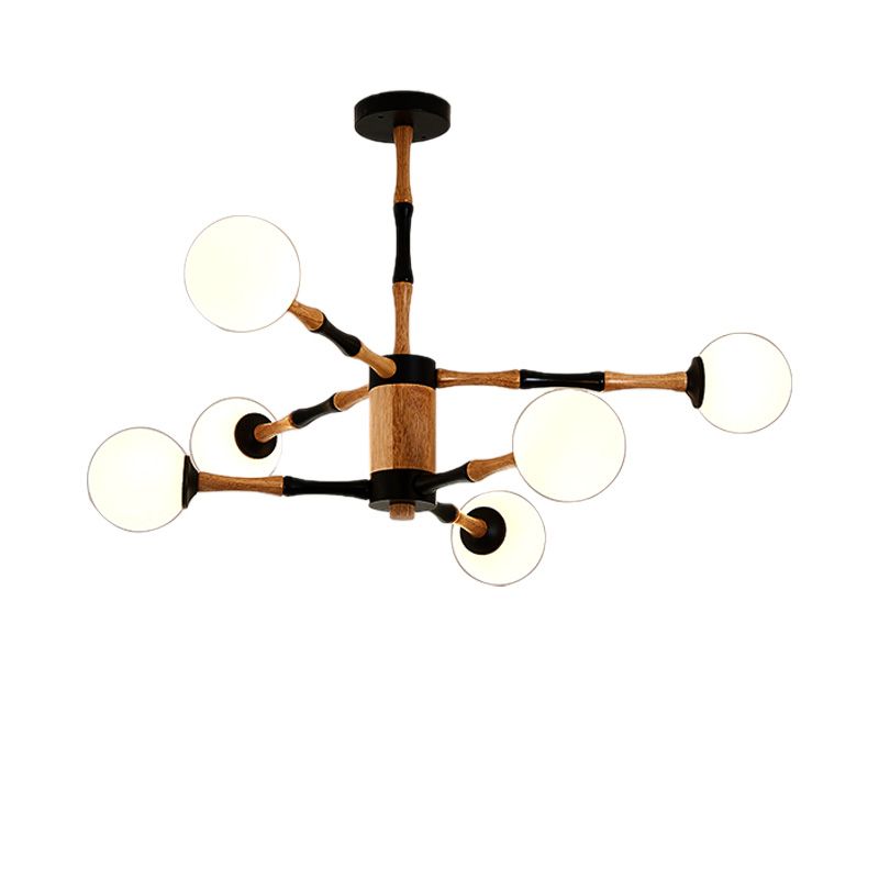 Wooden Sputnik Chandelier Lighting Contemporary 6/8/12 Lights Hanging Pendant Lamp Fixture for Bedroom