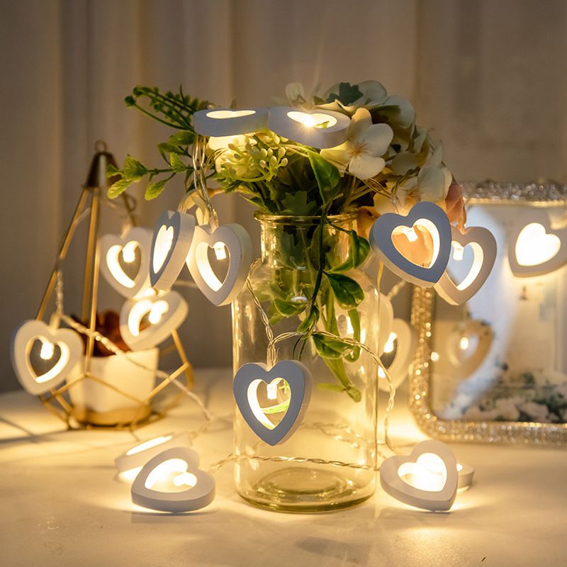 Wooden Heart Shaped String Light Decorative LED Festive Light for Wedding Party