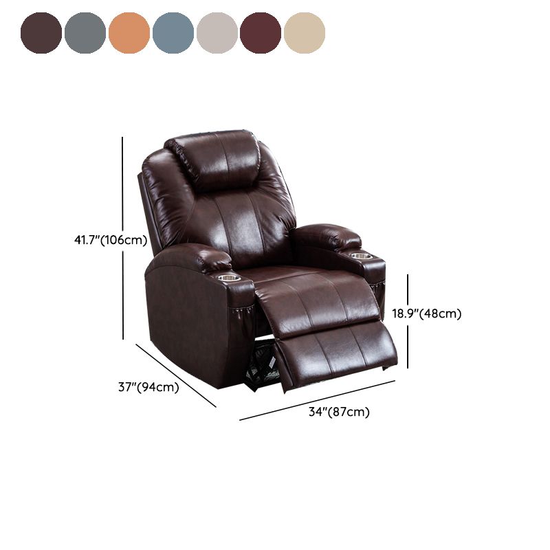 Contemporary Home Theater Recliner With Cup Holders and Arms