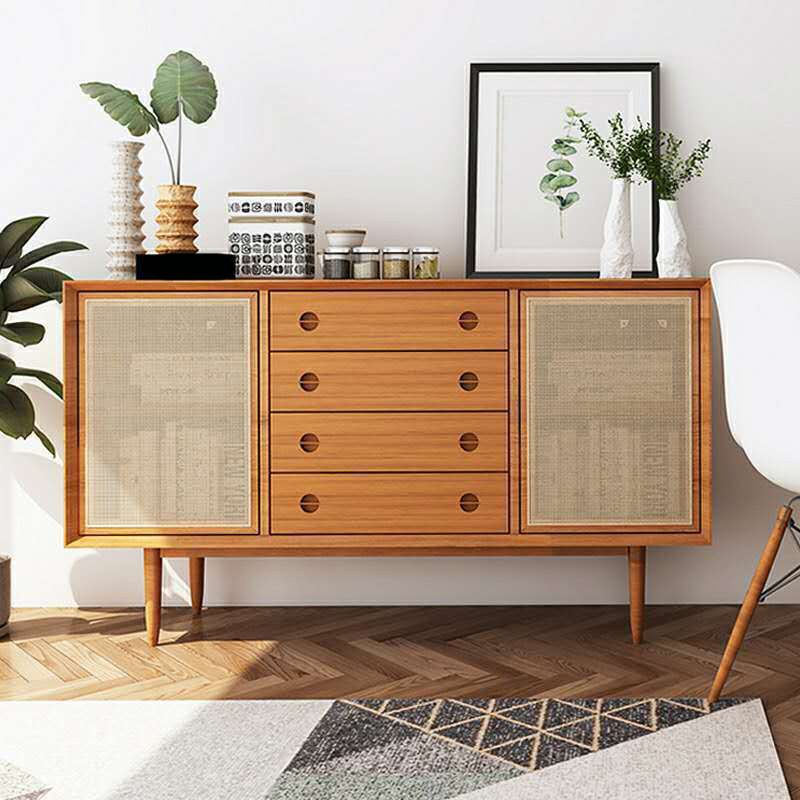 Mid-Century Modern Cabinet Solid Wood 2Shelves With Doors Straight Legs Accent Cabinet