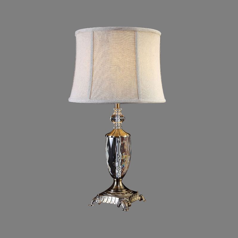 Modernist 1 Bulb Task Lighting Grey Paneled Bell Night Table Lamp with Fabric Shade