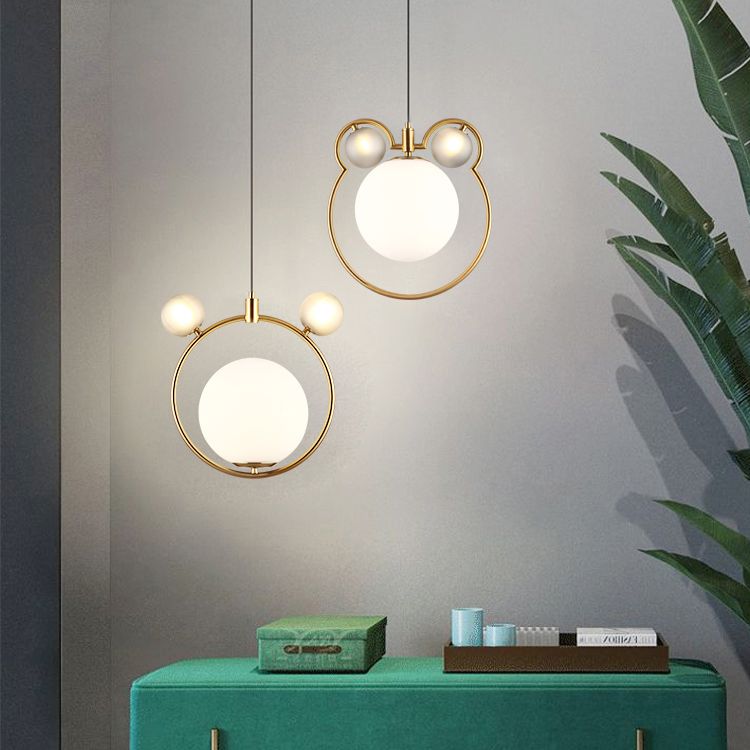 Glass Spherical Suspension Lamp Nordic 3-Light Brass Hanging Pendant for Dining Room