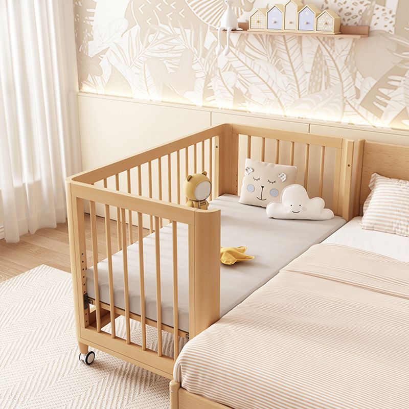 Scandinavian Wood Baby Crib Beech Light Wood Nursery Crib with Casters