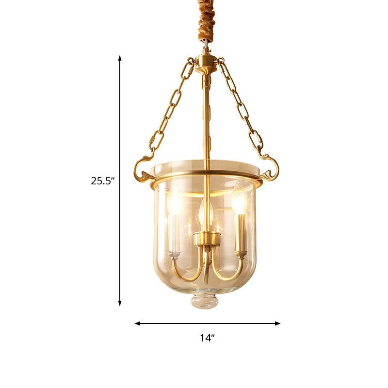 3 Lights Chandelier Pendant Light Colonial Candle Clear Glass Suspension Lamp for Dining Room