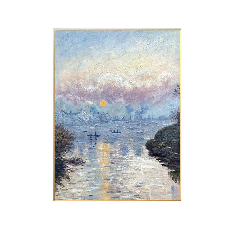 Purple Rustic Canvas Art Monet Sunset on the Seine at Lavacourt Painting for Room