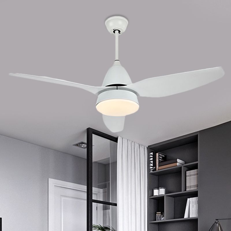 50" W LED Fan Lighting Modern Style Living Room Semi-Flush Ceiling Light with Circle Acrylic Shade in White, 3 Blades