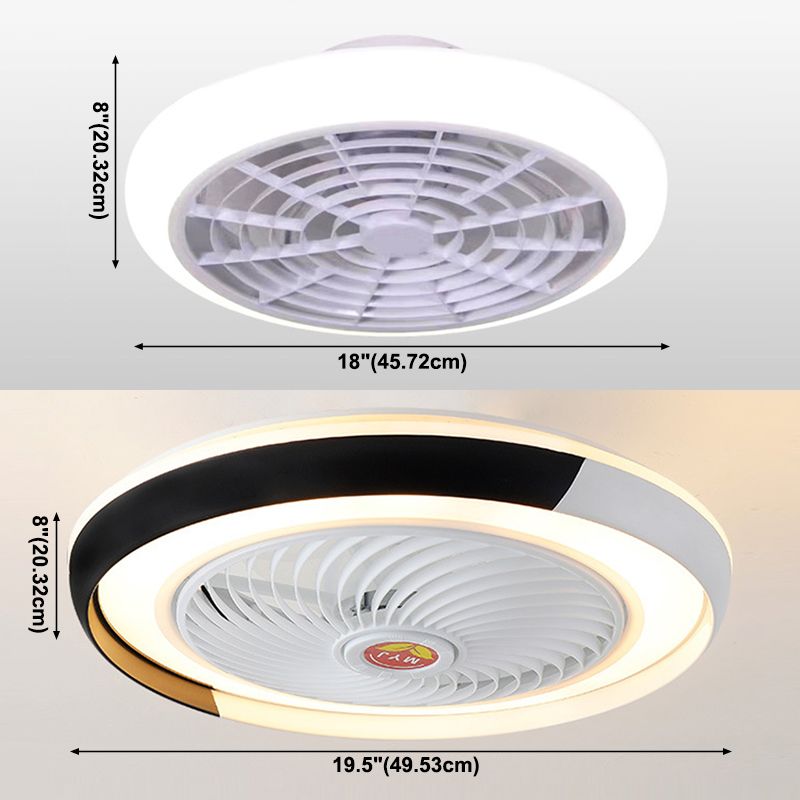 Modern Round Fan Light Fixture Metal LED Bedroom Semi Flush Mount Light