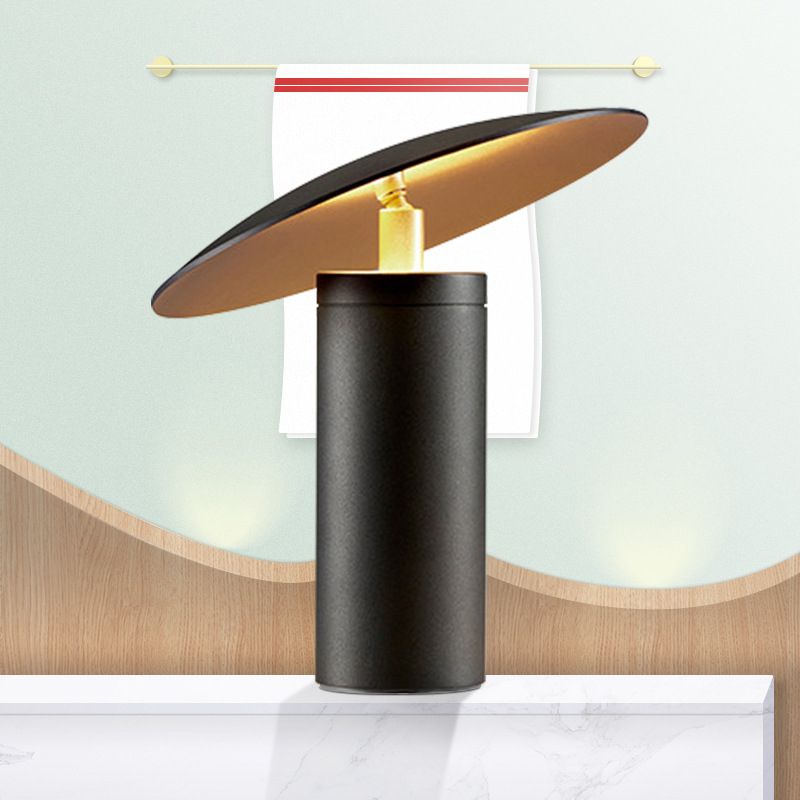 Contemporain 1 Bulbe Nightstand Lamp Black Saucer Lire Livre Light With Metal Shade