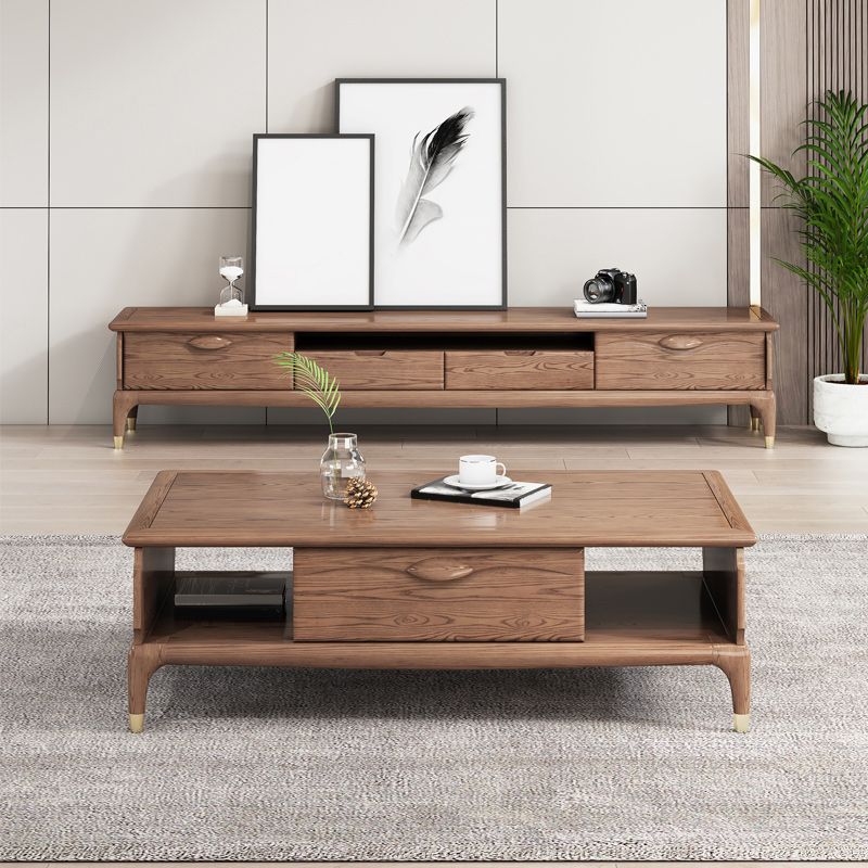 27" Wide Contemporary 4 Legs Solid Wood Rectangular Coffee Table with Storage