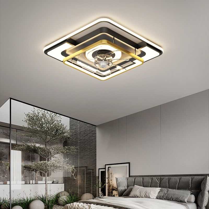 Geometric Interior LED Ceiling Fan Fixture Contemporary Black / Gold Fan Lighting