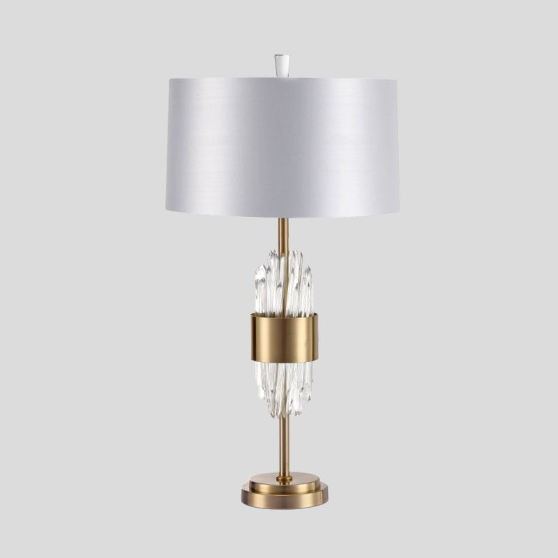 1 Bulb Dining Room Desk Lamp Modern White Table Light with Cylindrical Fabric Shade