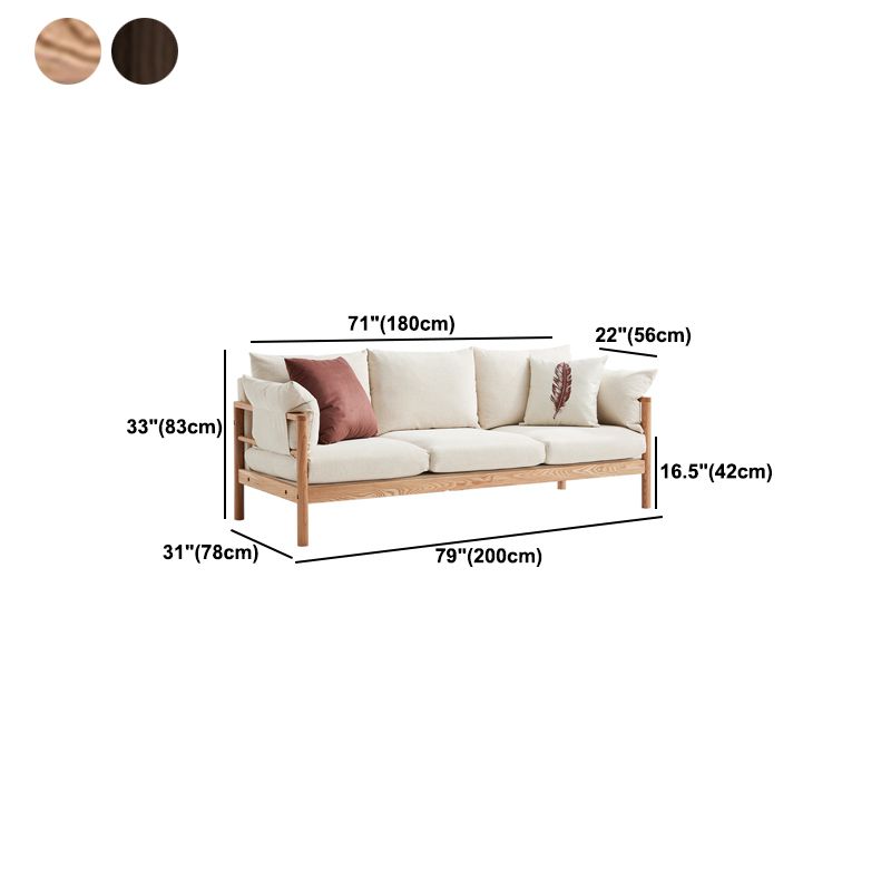 Beige Linen Modern Square Arm Sofa Wooden Standard Sofa for Living Room