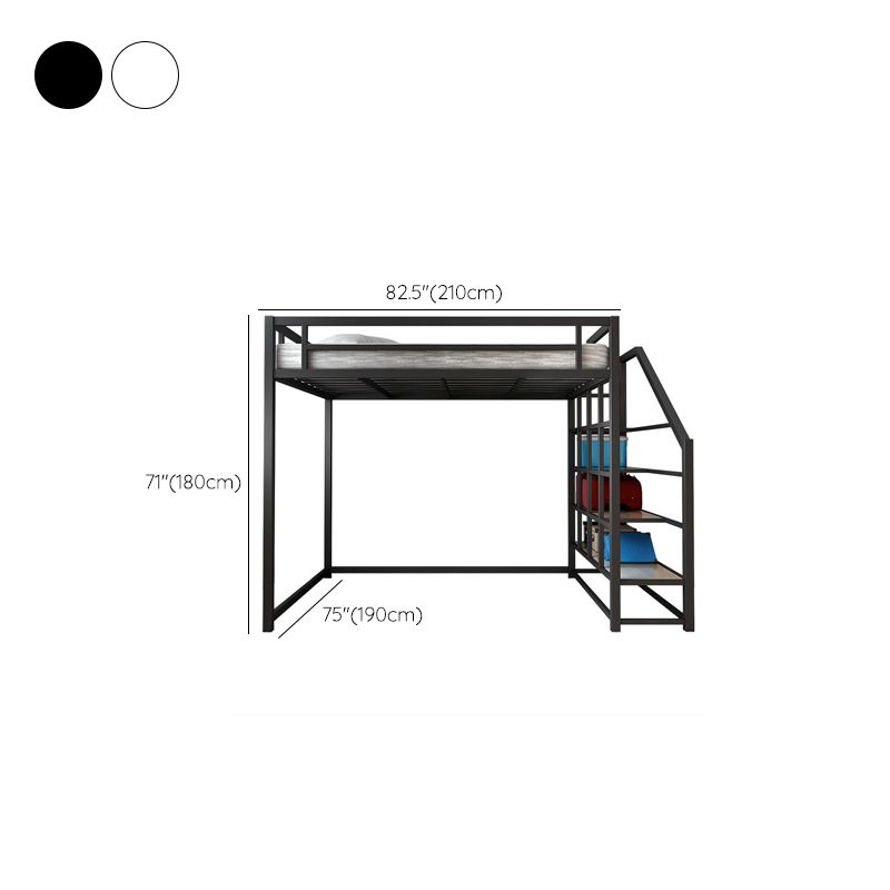 High Loft Bed with Stairway Modern Metallic Beds in Black & White