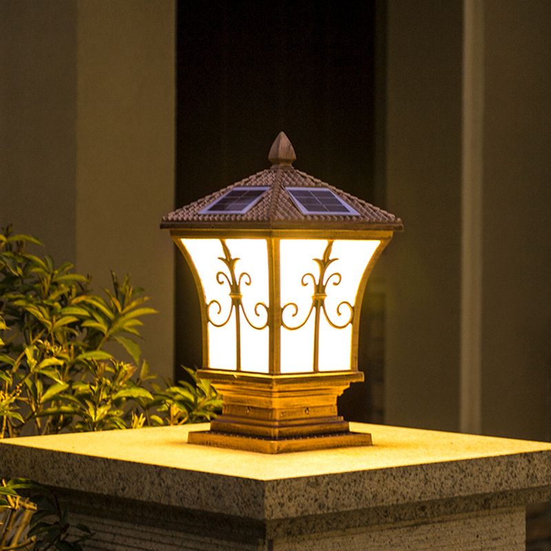 Waterproof Pillar Lamp Black/Golden Square Solar Outdoor Lights for Garden