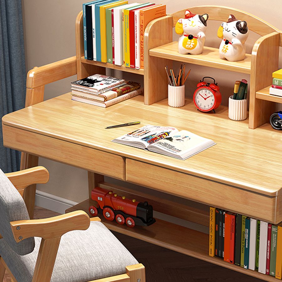 Wooden Children's Desk Home Desk with Chair Set with Storage Shelves