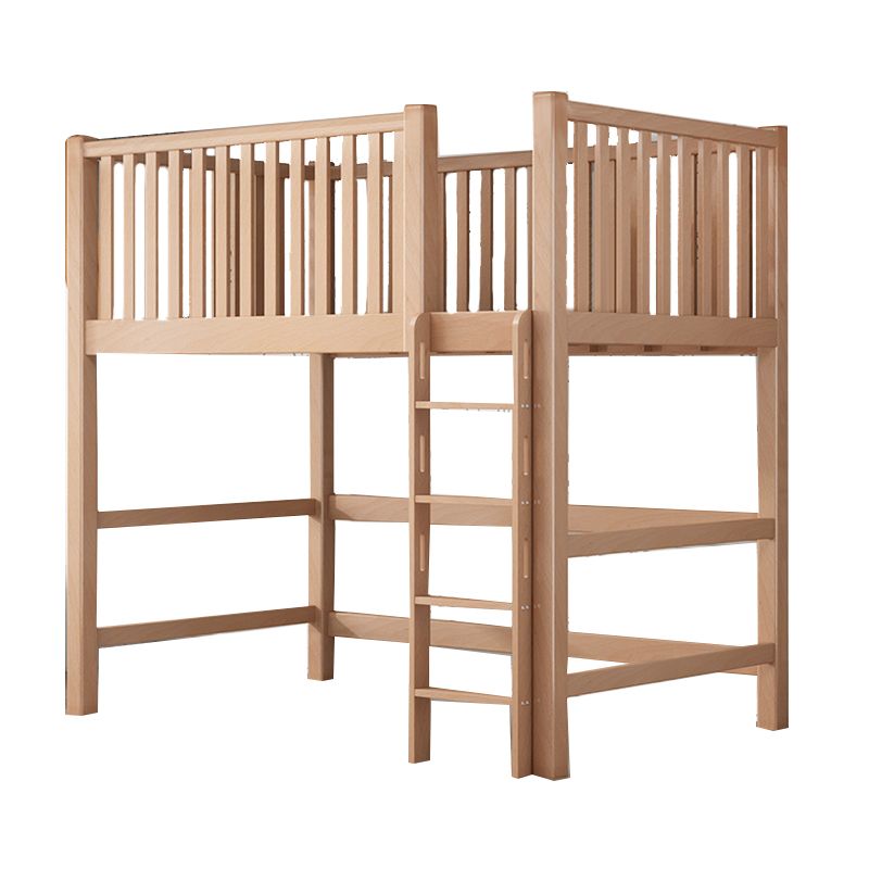 Contemporary Solid Wood High Loft Bed Beech Wood Natural Loft Bed with Guardrails