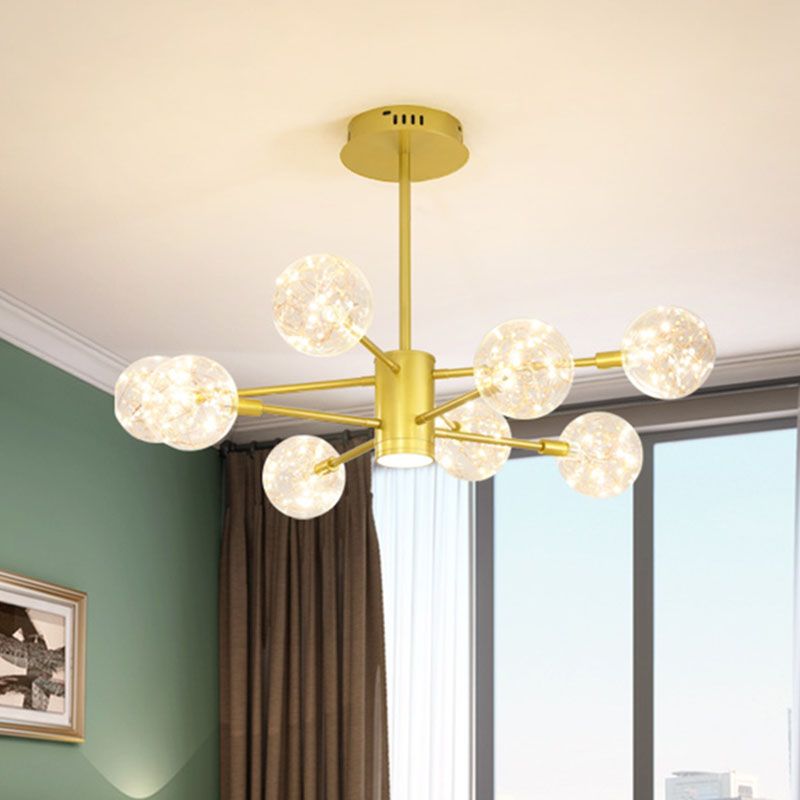 Starburst Hanging Ceiling Light Modern Metal Living Room LED Chandelier with Orb Glass Shade