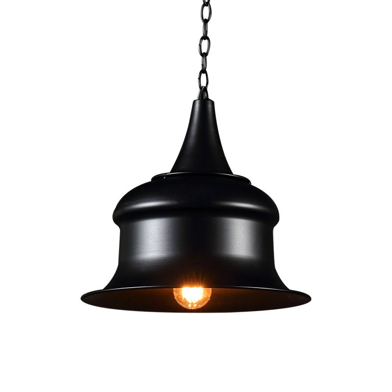 Black / Red / Jaune Single Pendant Light Vintage Metal Bell Forme suspendue Lumière pour le salon