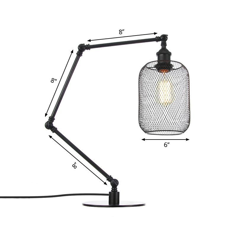 Metal Cylindrical Table Lighting Industrial Style 1 Light Black/Brass Finish Adjustable Table Light with Mesh Screen