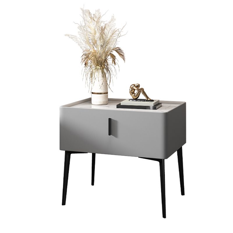 Stone Top Nightstand with 4 Legs Glam Night Table with Drawer