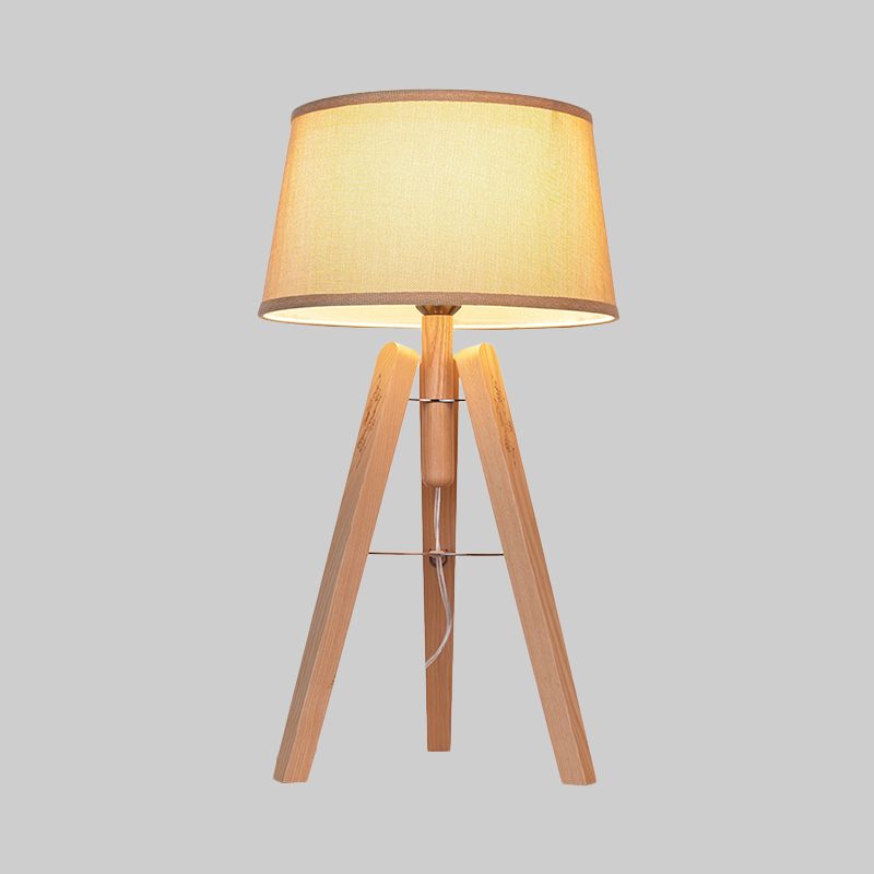 Fabric Tapered Desk Light Modernist 1 Bulb Night Table Lamp in Brown/Beige with Wood Tripod