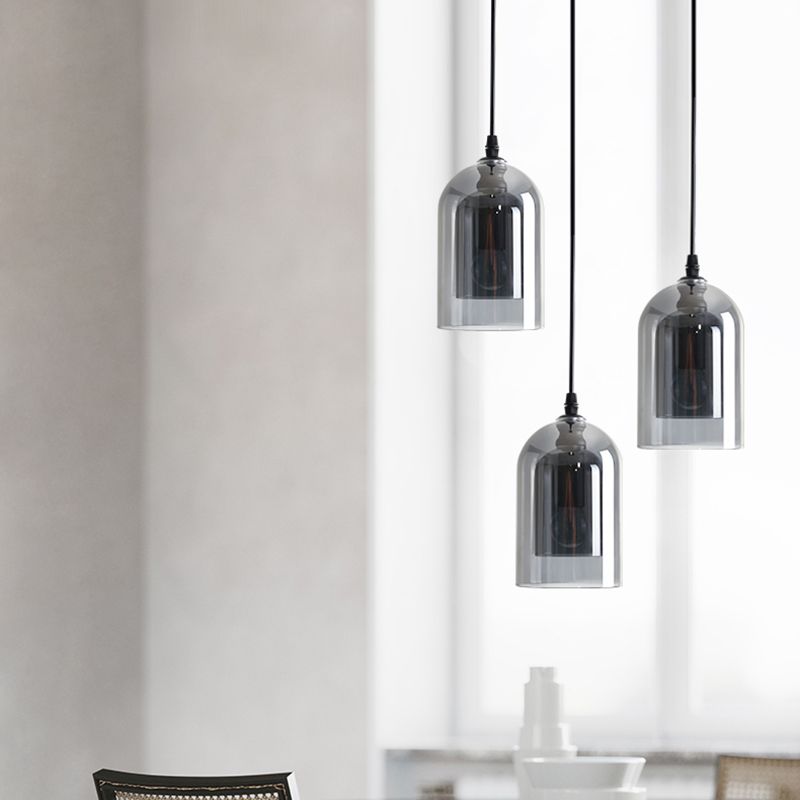 3 Lights Cylinder Hanging Pendant Lights Industrial Style Glass Pendant Ceiling Lights