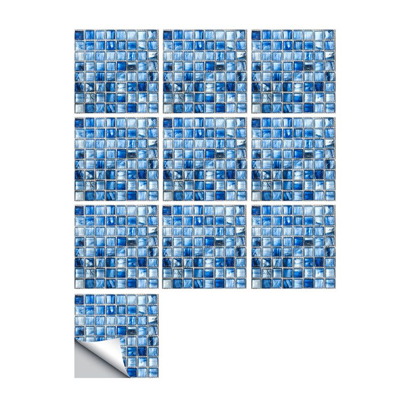 Gradient Blue Mosaics Wallpaper Panels 10 Pcs Tiles Modern Self Sticking Wall Decor for Home