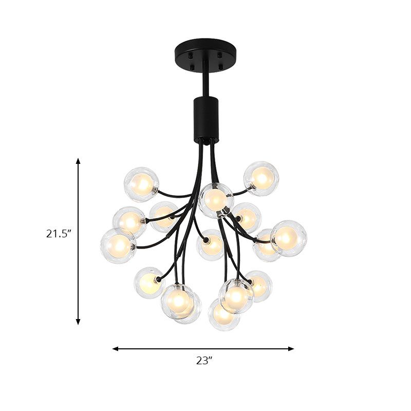 Black Finish Grape Hanging Chandelier 16 Lights Contemporary Metal Pendant Lamp