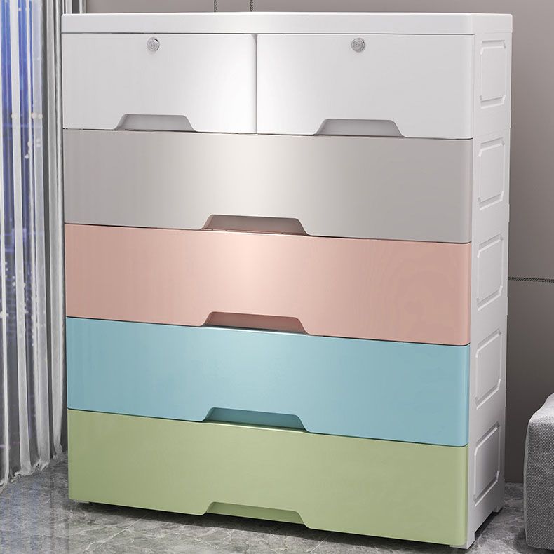 Modern Nursery Dresser Plastic Chest Kids Nightstand with 6 Drawers , 13.65 Inch W