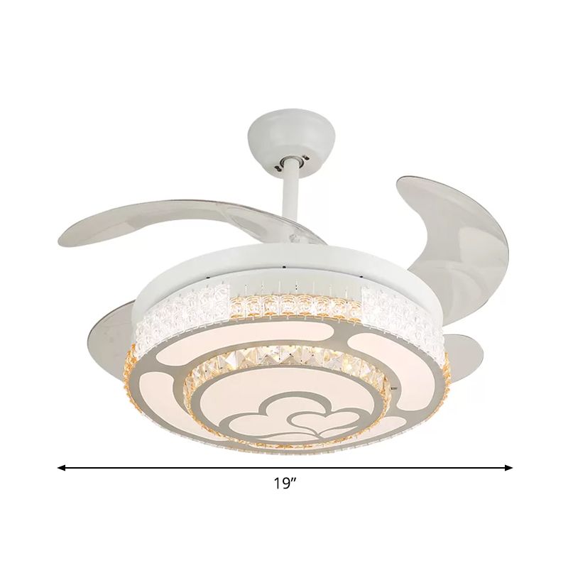 Tiered 4-Blade Semi Flush Mount Modernity Beveled Crystal 19" Wide LED White Hanging Fan Lamp