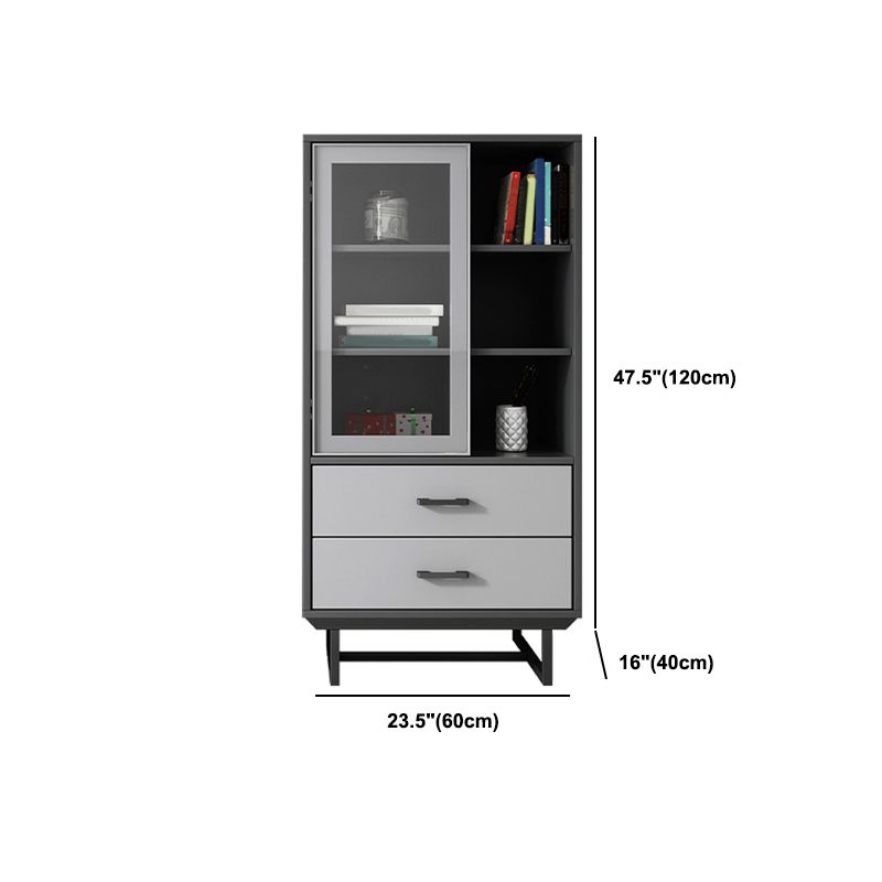 Faux Wood Modern Storage Cabinet Glass Doors Display Cabinet for Living Room, 16"W