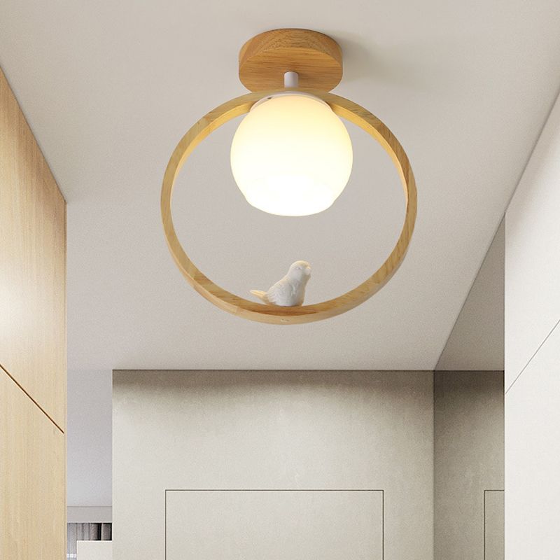 Aisle Ceiling Flush Mount Light Modern Wood Ceiling Mounted Light with Circle Wooden Shade