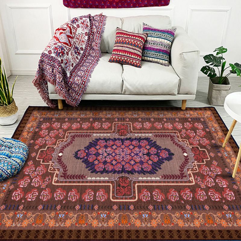 Rotes traditionelles Teppich Teppich Medaillon Print Polyester Teppich Fleckenfeindresistent Teppich für Wohnkultur