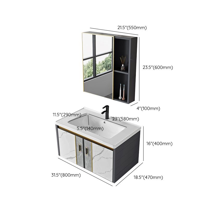 Vanity Set Wall Mounted Drawers Rectangular Ceramic Sink Vanity Set with Faucet Mirror