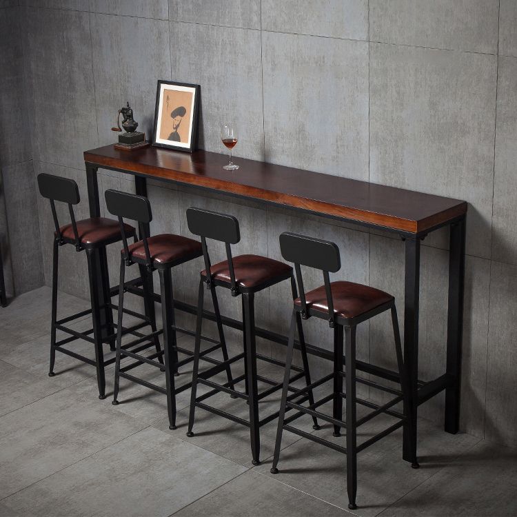 Solid Wood Bar Dining Table Industrial Bar Table with Trestle Base in Black